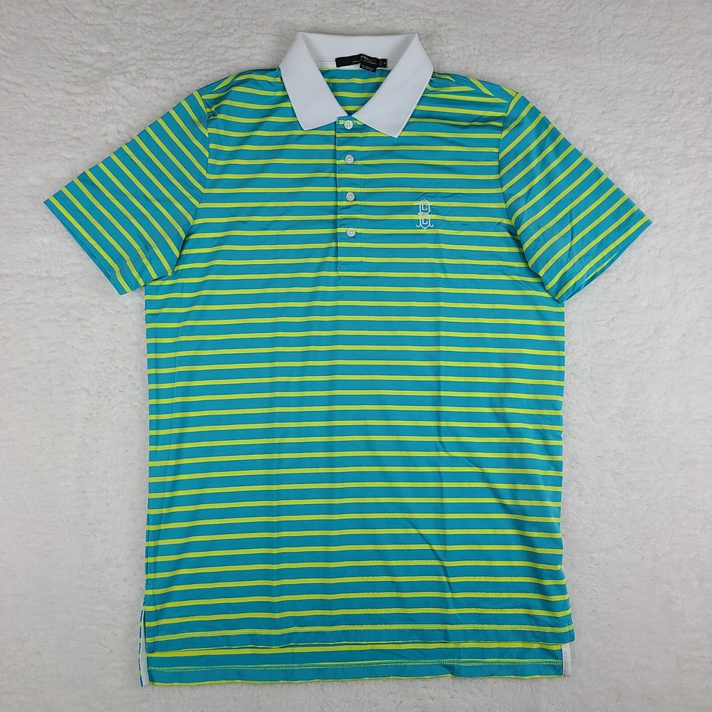 RLX Ralph Lauren Polo Shirt Mens Medium Teal Yellow Performance Short Sleeve